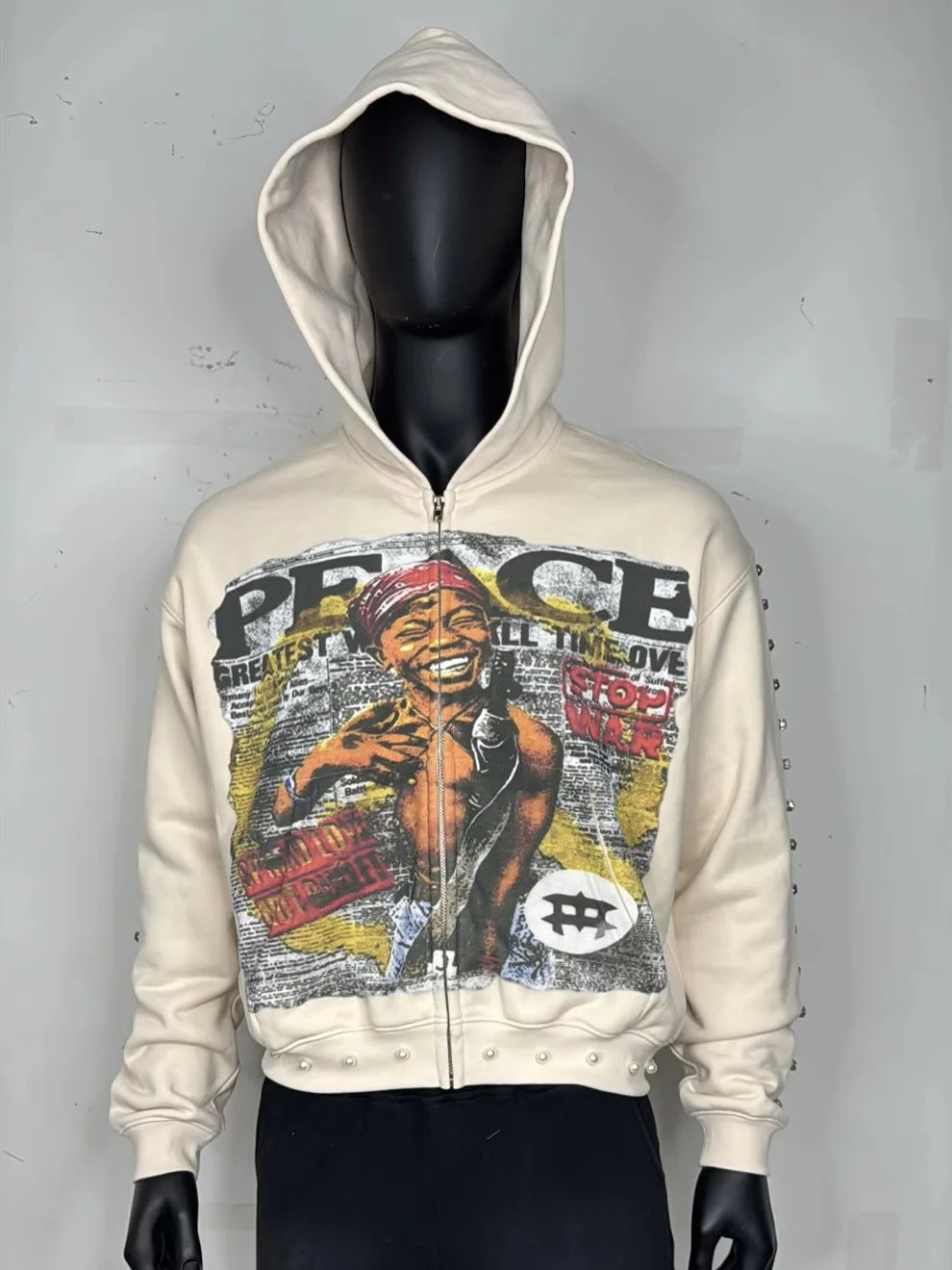 Y2K Aesthetic Pattern Print Sweatshirt Vintage Punk Gothic Couple Sweatshirt Emo Graffiti Print Pearl Design Hoodie 2000S