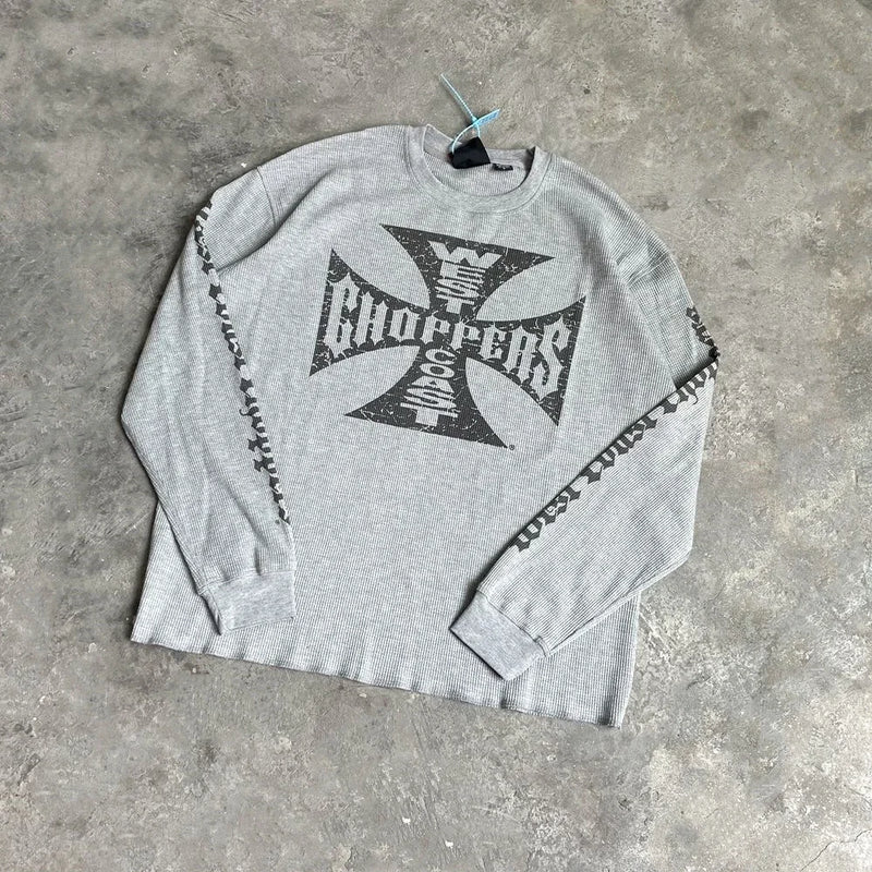 Yao Fashion Vintage Loose Streetwear Hiphop Sanskrit Logo Print Tee High Quality Long Sleeve Oversize Y2K T Shirt for Men